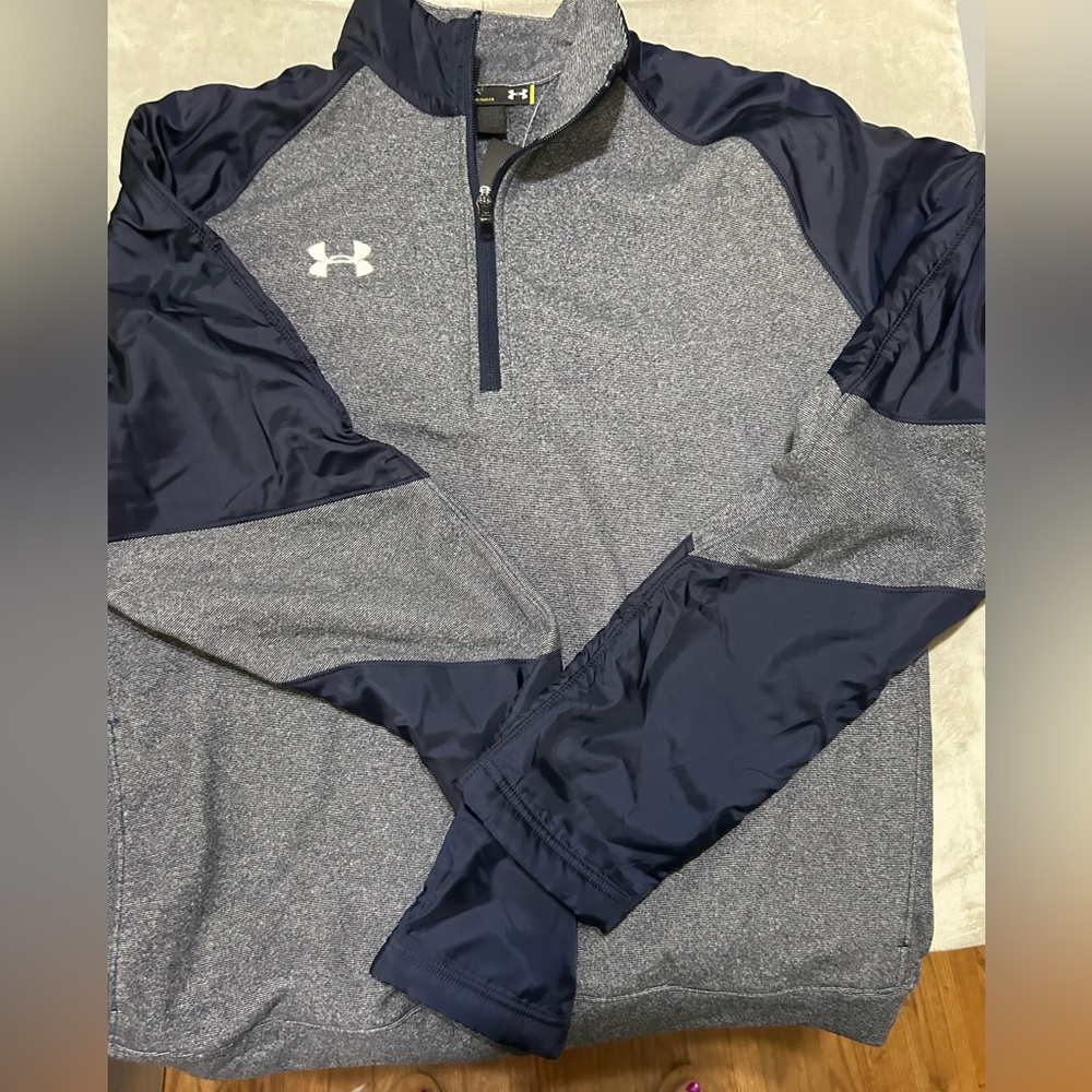 NWT Under Armour Gray and Blue Zip Up Sweatshirt